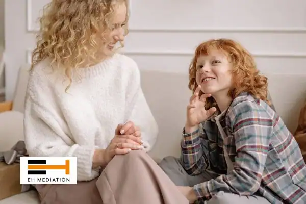 Happy mother and child after sorting child arrangements mediation Lymington