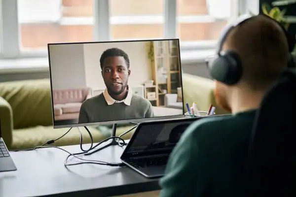 Man attending online mediation Lymington MIAMS session